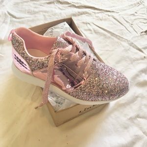 Girls Pink Glitter Tennis Shoes
